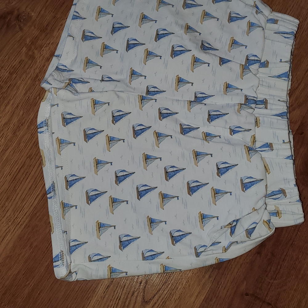 Stitchy Fish Size 5 Kids Light Blue Sailboat Beach Lounge Pajama Set Vintage - Picture 6 of 10